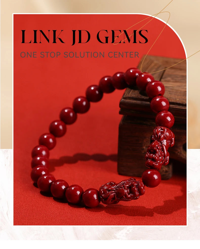 JD Natural Cinnabar Real Bead Bracelets Women Men Change Lucky Wealth Protection Hand String Pixiu Carved Vintage Bangles Gift