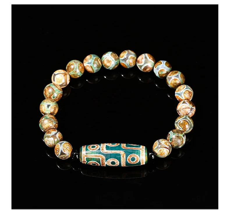 JD Natural Green Nine Eyes Tibetan Dzi Agate Barrel Beads Bracelet Women Men Retro Healing Buddha Prayer Charm Yoga Jewelry Gift