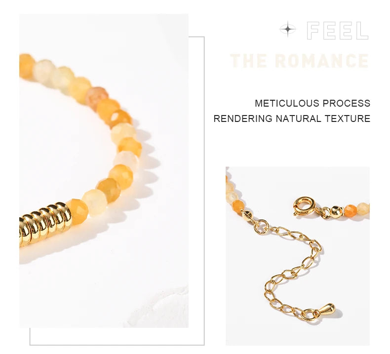 JD 3mm Faceted Natural Stone Chain Beaded Bracelet For Women With 18k Gold Plated Stainless Steel Spacer Beads Healing Jewelry