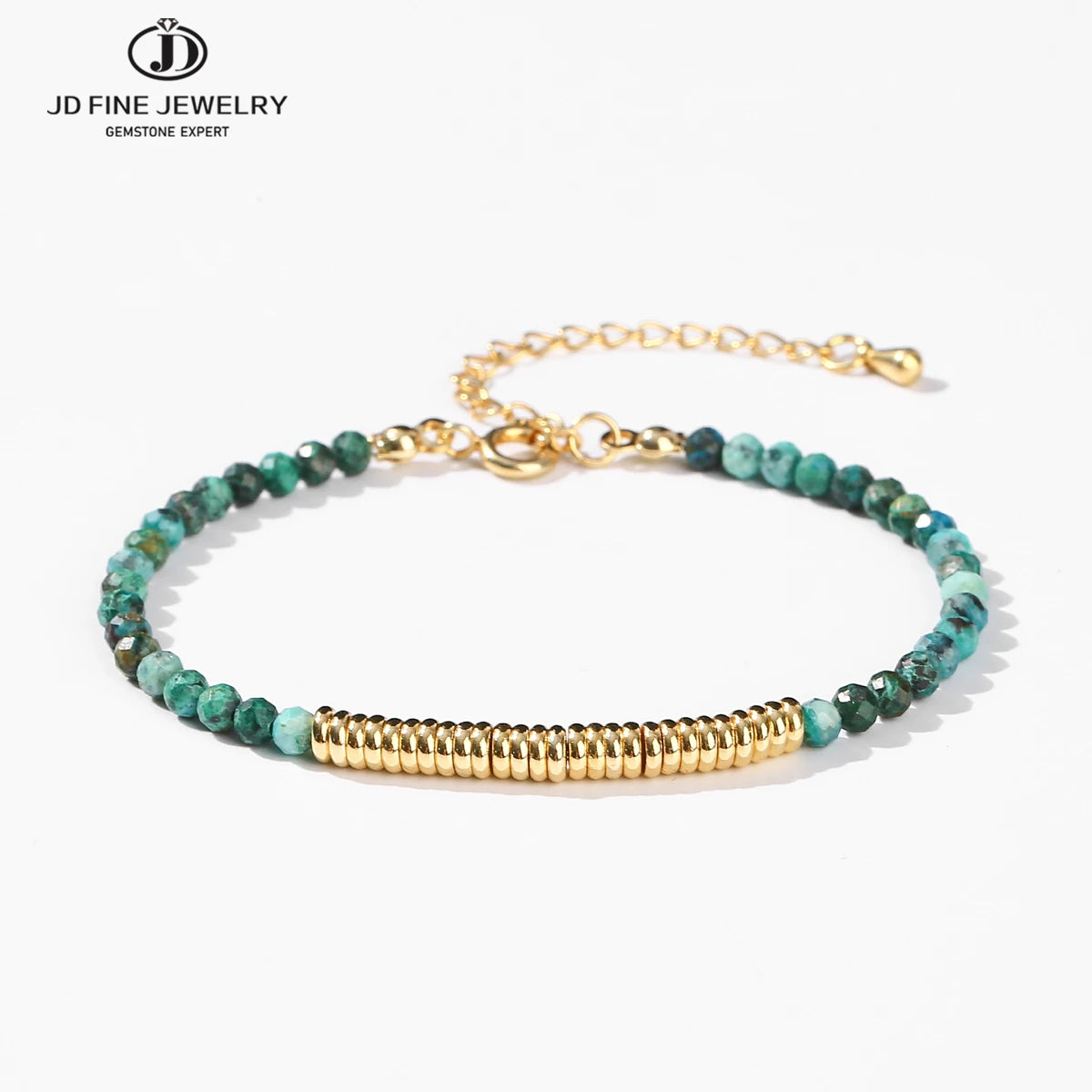 JD 3mm Faceted Natural Stone Chain Beaded Bracelet For Women With 18k Gold Plated Stainless Steel Spacer Beads Healing Jewelry