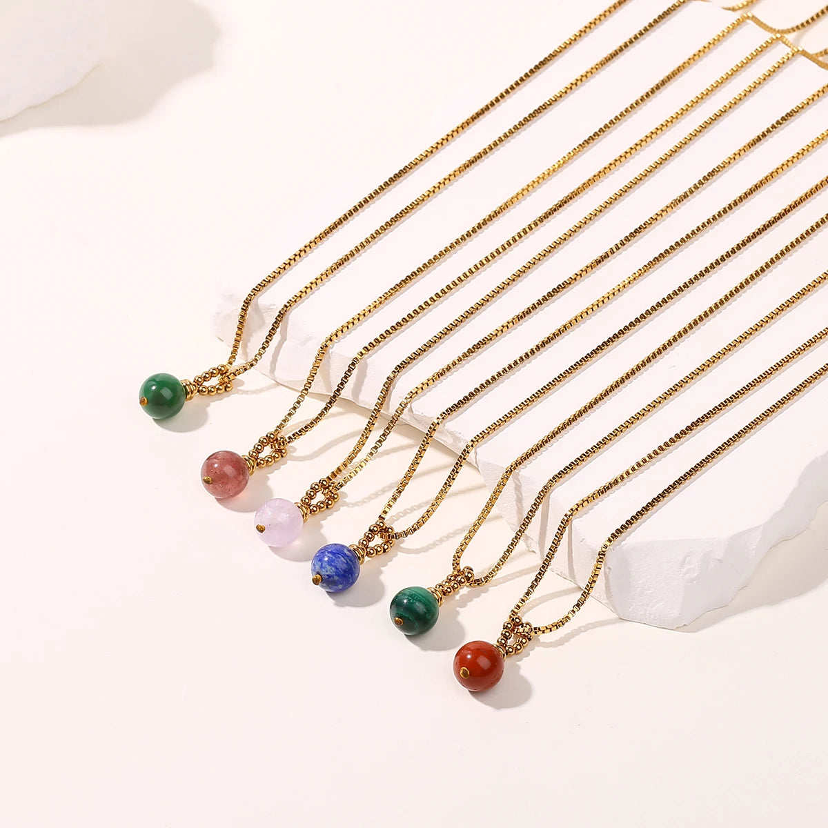 JD Natural Stone Pandent Box Chain Necklaces for Women Creative DIY Crystal Charm Stainless Steel Clavicle Necklace Accessory