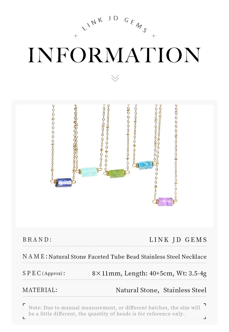 JD Handmade Boho Necklace Natural Amethyst Faceted Bead Pendant Necklace For Women Trendy Classic Stainless Steel Couple Gifts