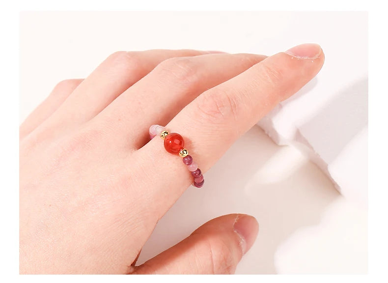JD Natural Crystal Rings for Women Fashion Simple Sweet Small Beads Tourmaline Amethyst Turquoise Adjustable Reiki Healing Rings
