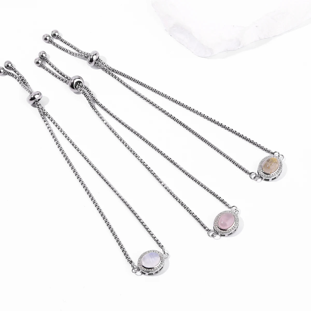 JD Natural Golden Rutilated Quartz Inlaid Chain Bracelets Women Luxury Elegant Handmade Stainless Steel Gems Healing Couple Gift