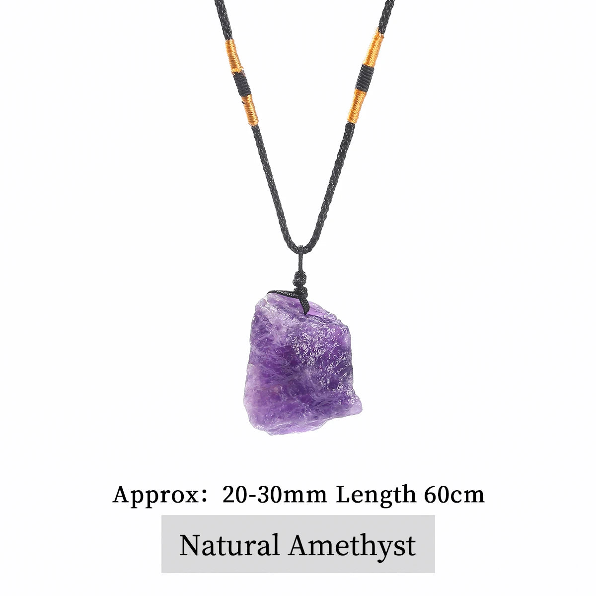 JD Natural Crystal Amethyst Raw Stone Pendant Clavicle Necklace Women Men Reiki Healing Adjustable Rope Chain Lucky Necklace