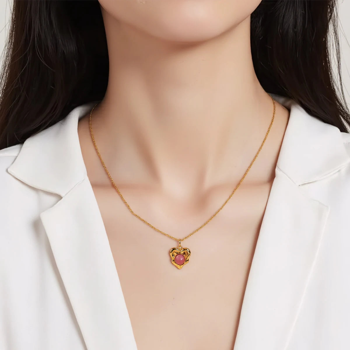 JD Stainless Steel Turquoise Zircon Geometic Patter Pendant Necklaces For Women Bohemian Delicate Wedding Jewelry Collar Mujer