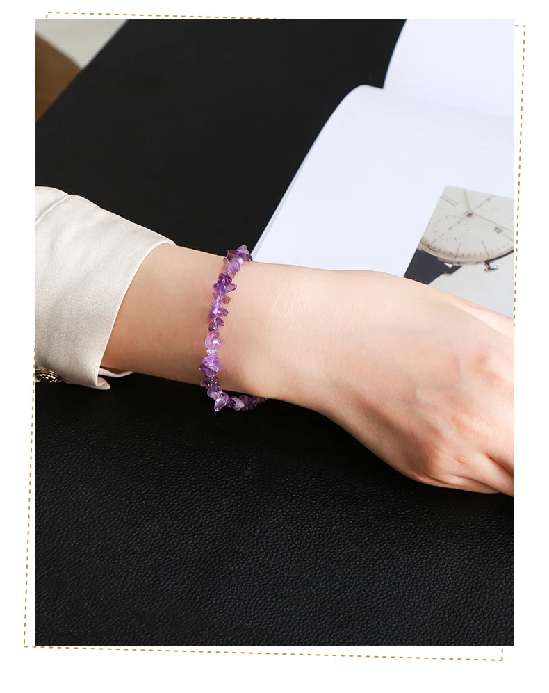 JD Natural Stone Tourmaline Amethyst Rock Quartz Crystal Stone Chip Bead Bracelet Women Healing Chakra Adjustable Chain Jewelry