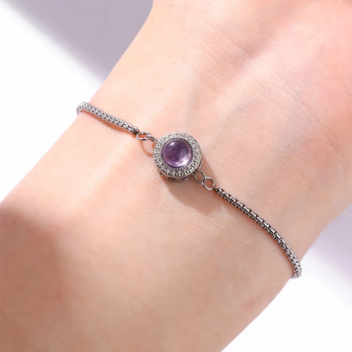 JD Natural Blue Moonstone Inlaid Stainless Steel Chain Bracelets Women Fashion Handmade Adjustable Healing Bangles Couple Gifts