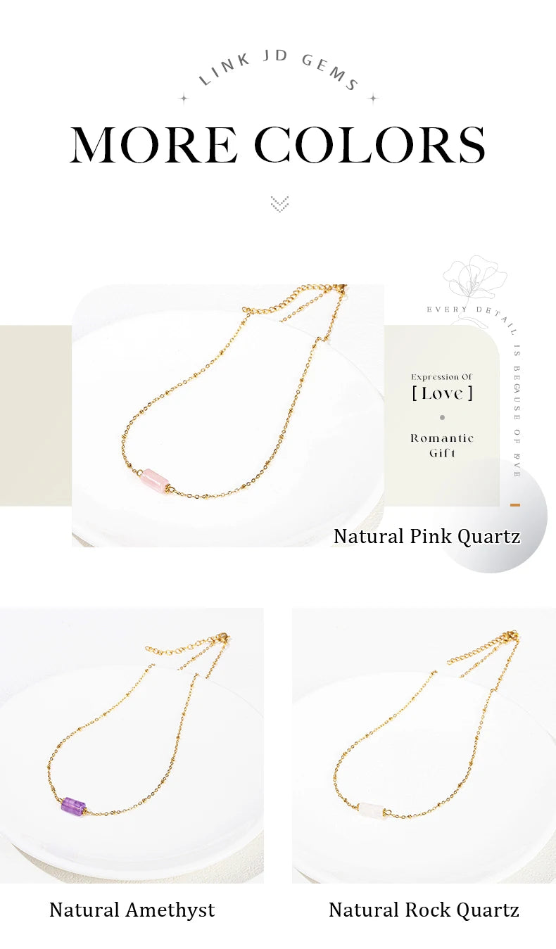 JD Handmade Boho Necklace Natural Amethyst Faceted Bead Pendant Necklace For Women Trendy Classic Stainless Steel Couple Gifts