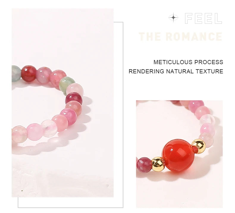 JD Natural Crystal Rings for Women Fashion Simple Sweet Small Beads Tourmaline Amethyst Turquoise Adjustable Reiki Healing Rings