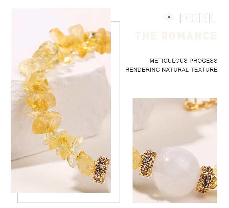 JD Natural Citrine Stone Gravel Bead Lucky Wealth Bracelets Women Fashion Jewelry Handmade Adjustable Chain Bracelet Couple Gift
