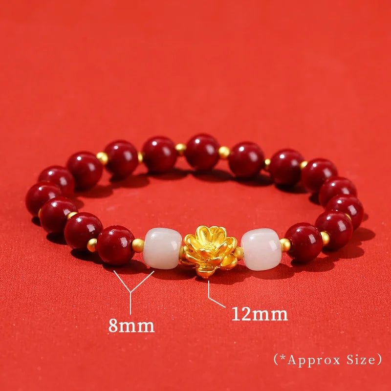 JD Natural Cinnabar Real Bead Bracelets Women Men Change Lucky Wealth Protection Hand String Pixiu Carved Vintage Bangles Gift