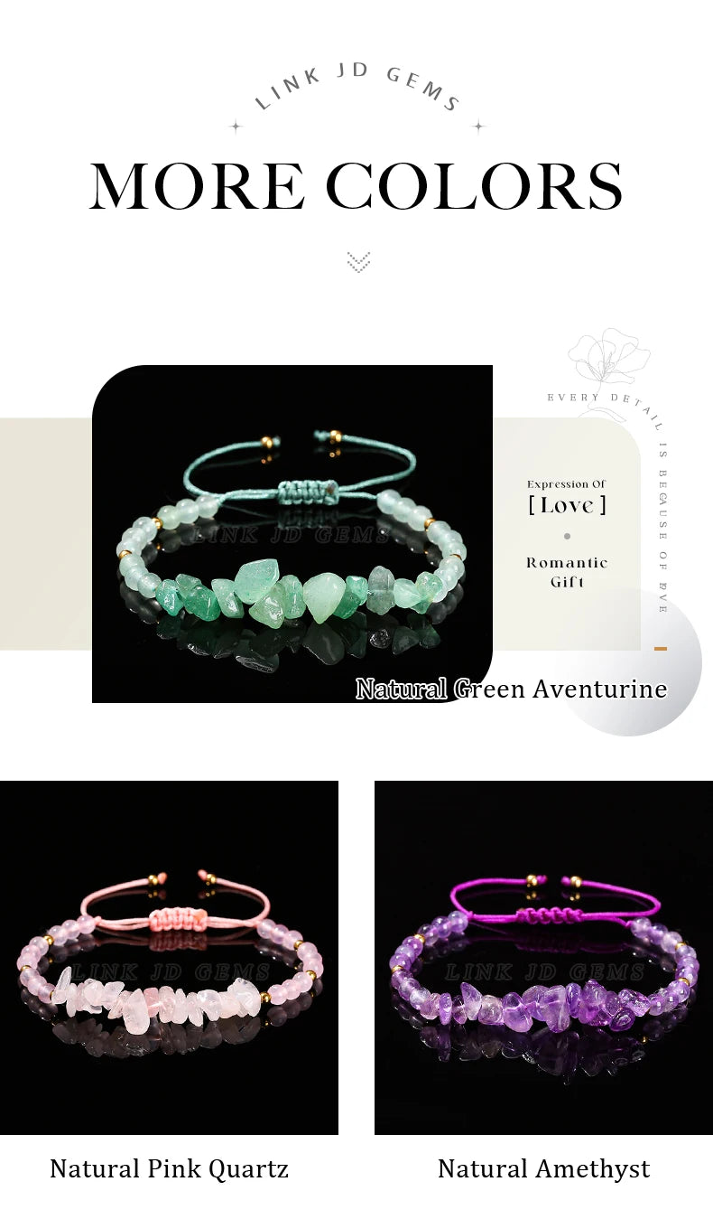 JD Natural Green Aventurine Amethyst Irregualr Gravel Woven Bracelet Women Men Handmade Braided Bracelet Crystal Chip Jewelry