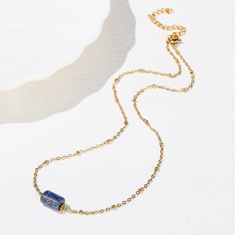 JD Handmade Boho Necklace Natural Amethyst Faceted Bead Pendant Necklace For Women Trendy Classic Stainless Steel Couple Gifts