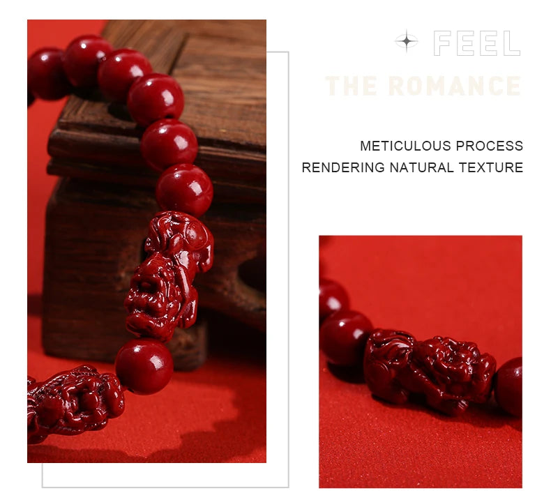 JD Natural Cinnabar Real Bead Bracelets Women Men Change Lucky Wealth Protection Hand String Pixiu Carved Vintage Bangles Gift