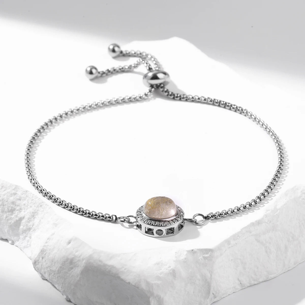 JD Natural Golden Rutilated Quartz Inlaid Chain Bracelets Women Luxury Elegant Handmade Stainless Steel Gems Healing Couple Gift
