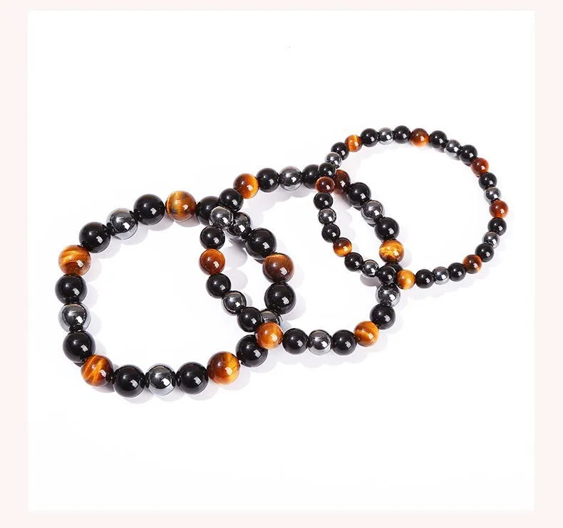 JD Natural Black Obsidian Stone Hematite Tiger Eye Bead Bracelet Women Men Triple Protection Health Care Weight Loss Jewelry