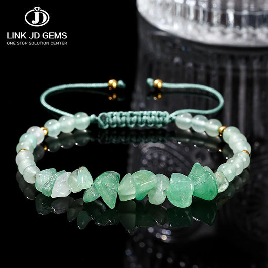 JD Natural Green Aventurine Irregular Gravel Bead Bracelet Women Trendy Adjustable Rope Braided Reiki Healing Chip Jewelry Gift