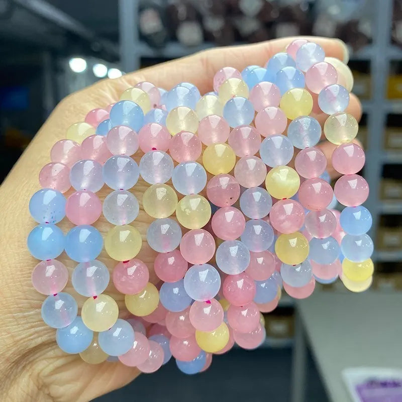 JD Natural Stone Pink Quartz Crystal Amethyst Fluorite Beaded Bracelets Women Sweet Reiki Healing Energy Strand Bangles Jewelry