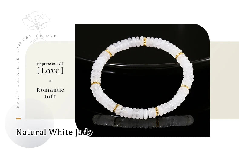 JD Natural Stone Green Aventurine Pink Quartz Flat Spacer Beads Bracelet Women Men Bohe Elastic Bangles Healing Friendship Gift