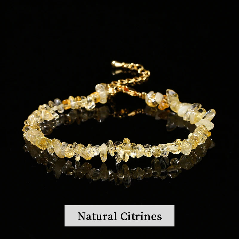 JD Natural Stone Tourmaline Amethyst Rock Quartz Crystal Stone Chip Bead Bracelet Women Healing Chakra Adjustable Chain Jewelry