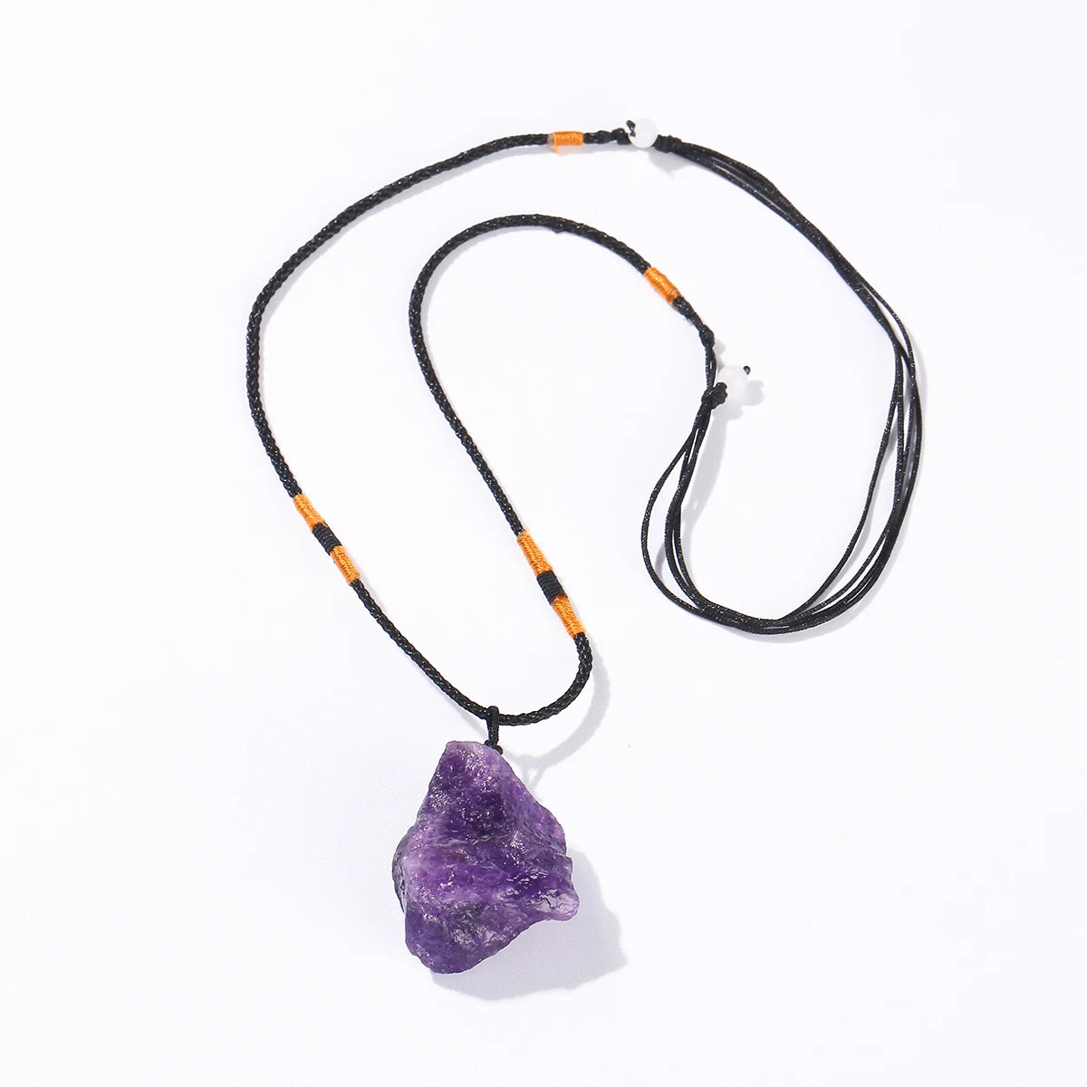 JD Natural Crystal Amethyst Raw Stone Pendant Clavicle Necklace Women Men Reiki Healing Adjustable Rope Chain Lucky Necklace
