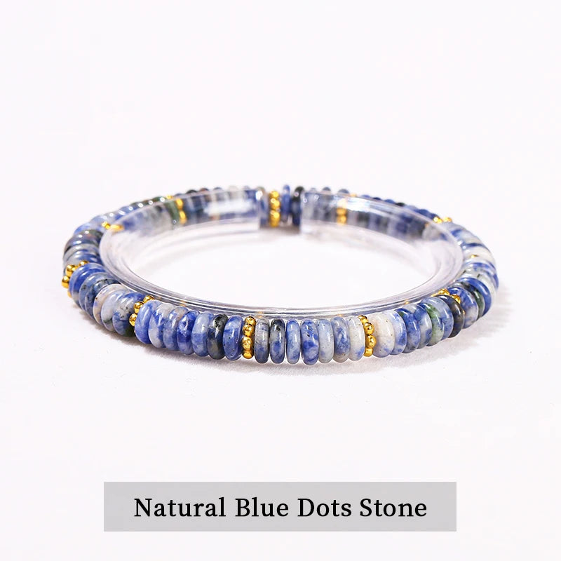 JD Natural Stone Green Aventurine Pink Quartz Flat Spacer Beads Bracelet Women Men Bohe Elastic Bangles Healing Friendship Gift