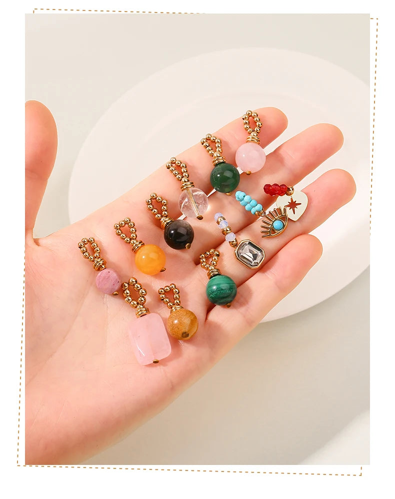 JD Natural Stone Pandent Box Chain Necklaces for Women Creative DIY Crystal Charm Stainless Steel Clavicle Necklace Accessory