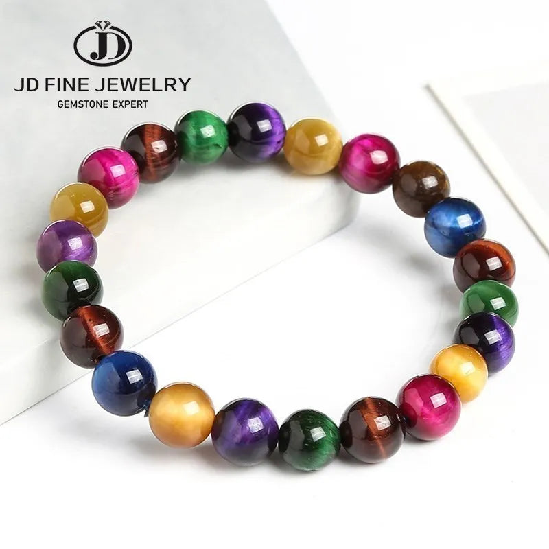 JD Natural Stone Blue Tiger Eye Beaded Bracelets Women Men Reiki Healing Yoga Meditation Charm Bangles Pulseras Jewelry Gift