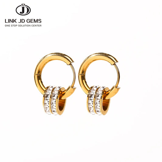 JD Stainless Steel Geometric Circle Zircon Hoop Earrings Trendy Bohemia Party Earrings For Women Buckle Hoops Ear Jewelry Gifts