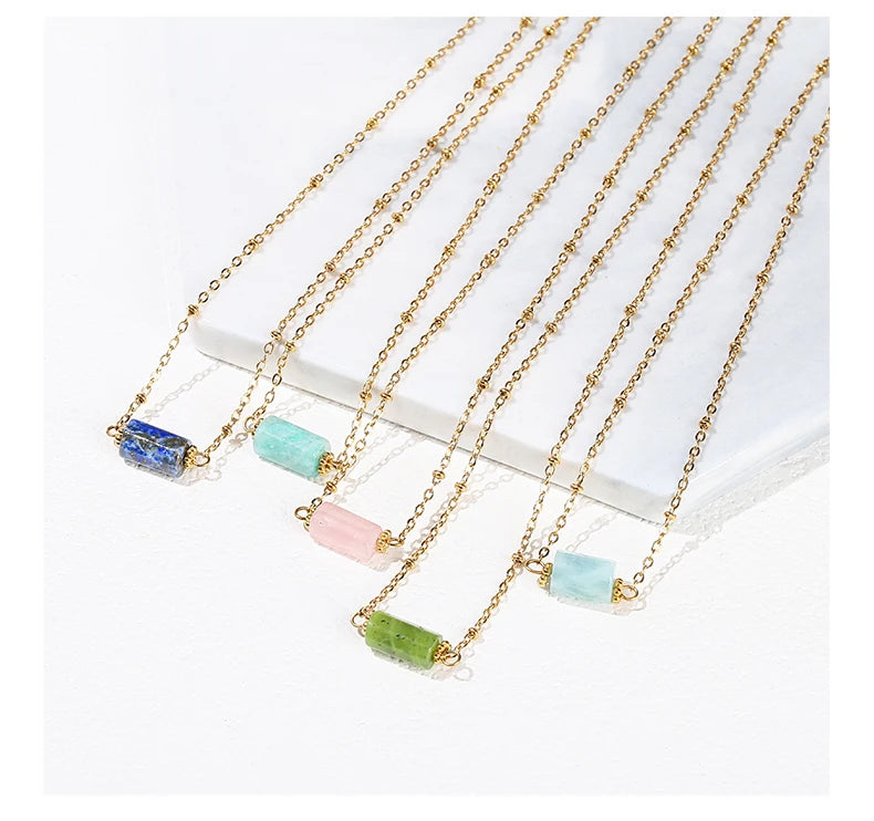 JD Handmade Boho Necklace Natural Amethyst Faceted Bead Pendant Necklace For Women Trendy Classic Stainless Steel Couple Gifts