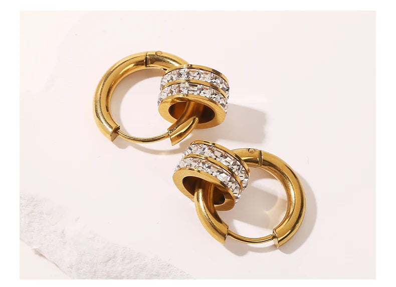 JD Stainless Steel Geometric Circle Zircon Hoop Earrings Trendy Bohemia Party Earrings For Women Buckle Hoops Ear Jewelry Gifts