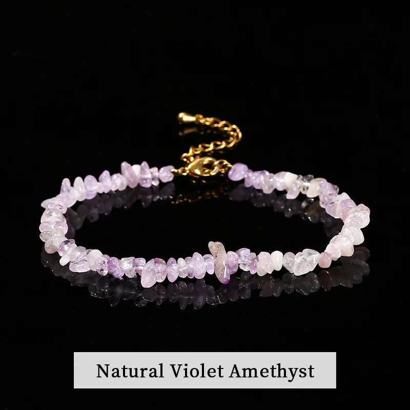 JD Natural Stone Tourmaline Amethyst Rock Quartz Crystal Stone Chip Bead Bracelet Women Healing Chakra Adjustable Chain Jewelry