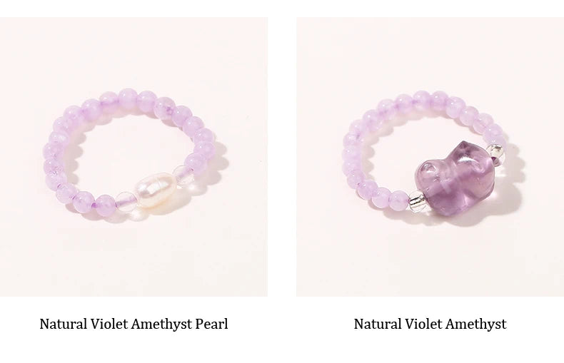 JD Natural Crystal Rings for Women Fashion Simple Sweet Small Beads Tourmaline Amethyst Turquoise Adjustable Reiki Healing Rings