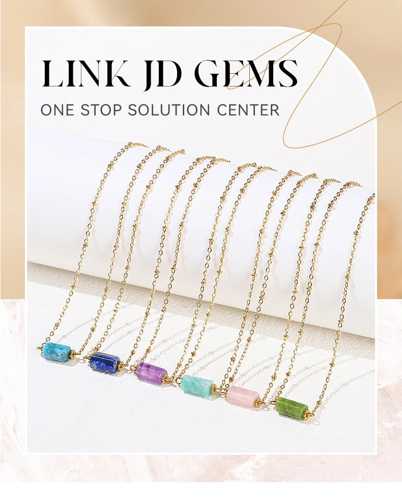 JD Handmade Boho Necklace Natural Amethyst Faceted Bead Pendant Necklace For Women Trendy Classic Stainless Steel Couple Gifts