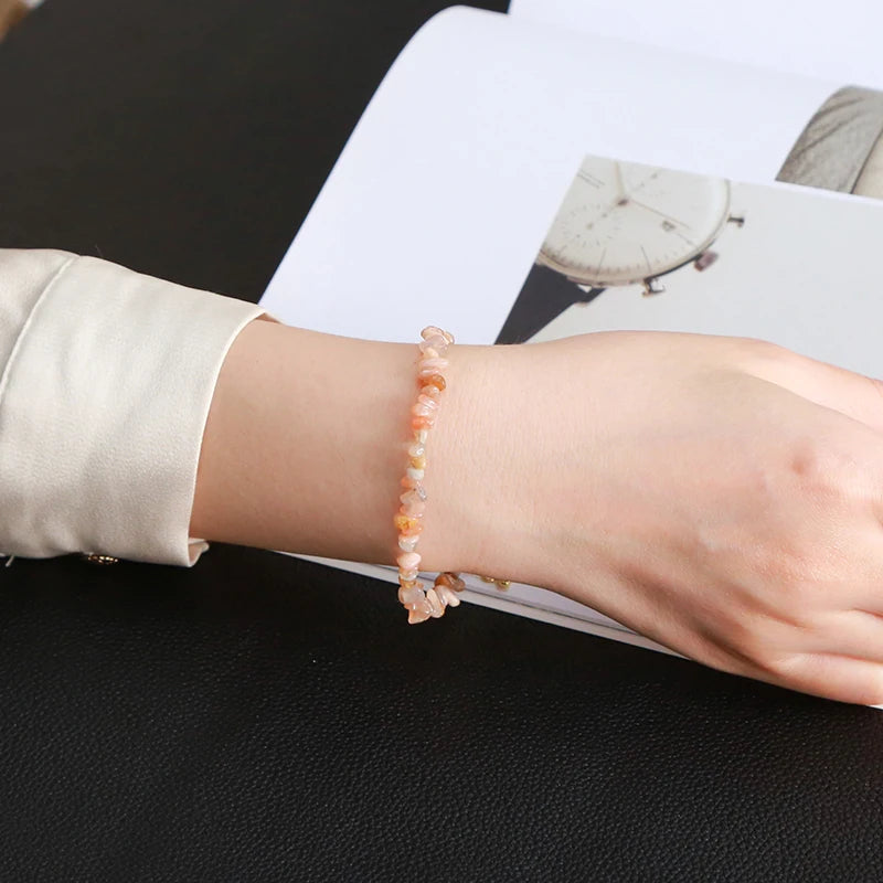 JD Natural Stone Tourmaline Amethyst Rock Quartz Crystal Stone Chip Bead Bracelet Women Healing Chakra Adjustable Chain Jewelry