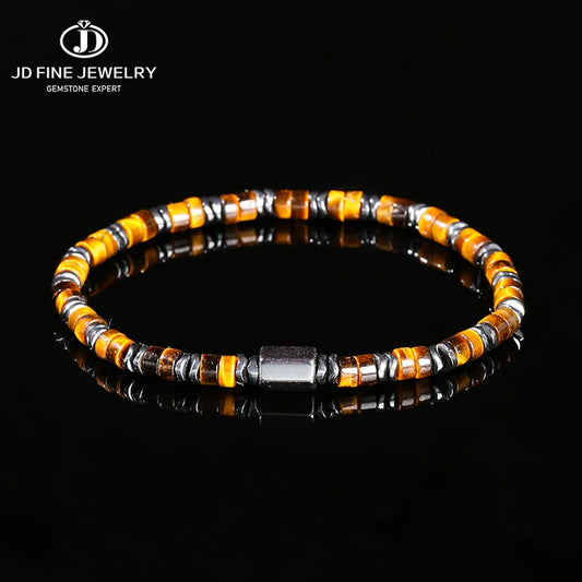 JD Natural Yellow Tiger Eye Hematite Stone Cylindrical Bead Bracelets For Women Men Health Protection Yoga Energy Soul Jewelry