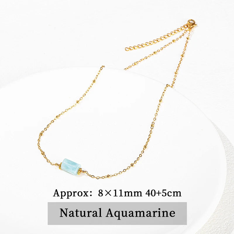 JD Handmade Boho Necklace Natural Amethyst Faceted Bead Pendant Necklace For Women Trendy Classic Stainless Steel Couple Gifts