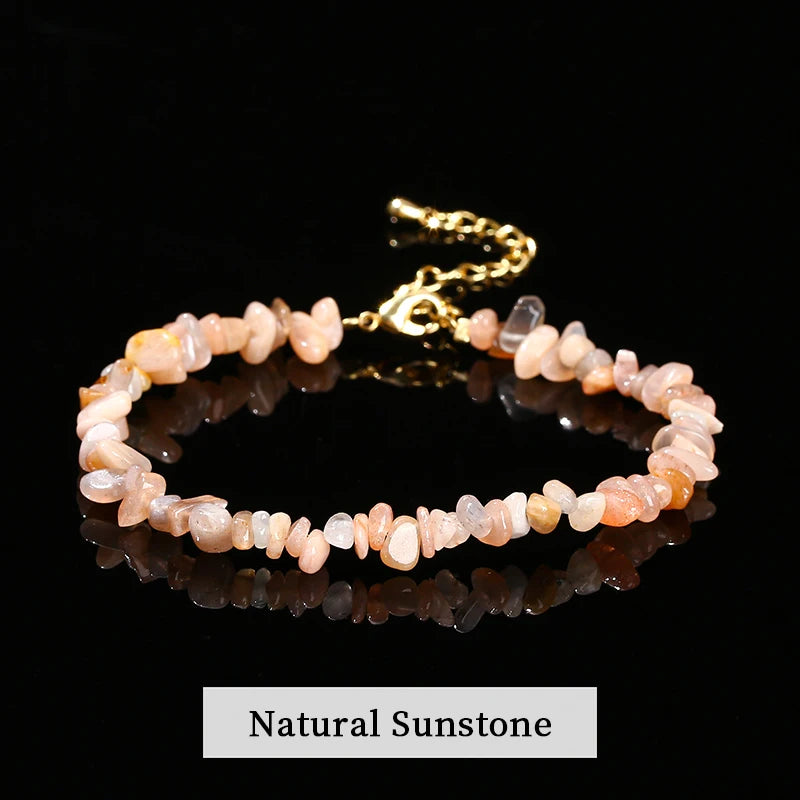 JD Natural Stone Tourmaline Amethyst Rock Quartz Crystal Stone Chip Bead Bracelet Women Healing Chakra Adjustable Chain Jewelry